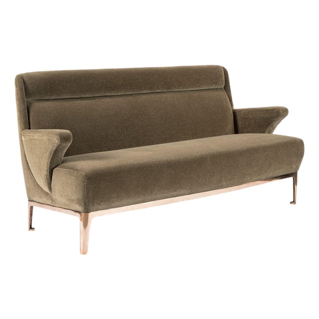 Restored 1940s Art Deco Sofa Mink Mohair, Matching Chair Available For Sale