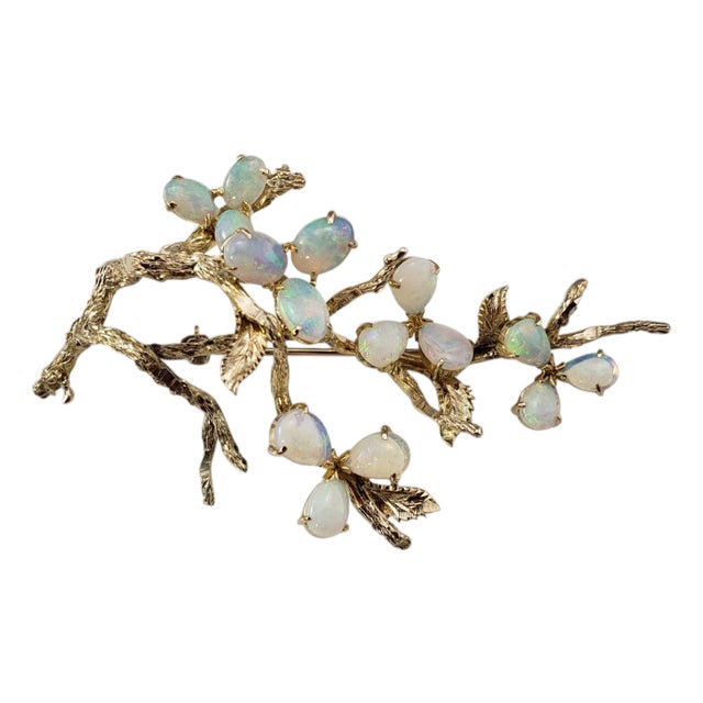 Mid 20th Century 12 Karat Yellow Gold and Opal Floral Brooch For Sale