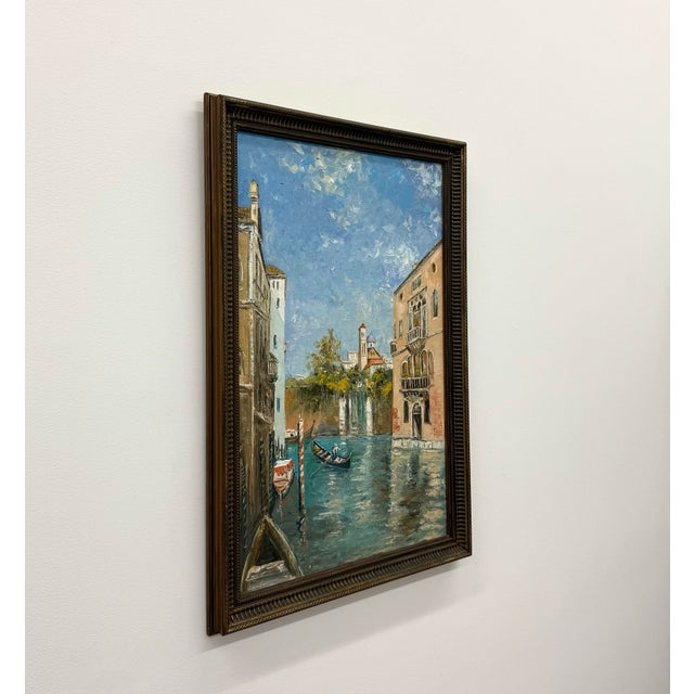 Vintage Signed Canal Cityscape Oil Painting on Canvas For Sale - Image 4 of 7