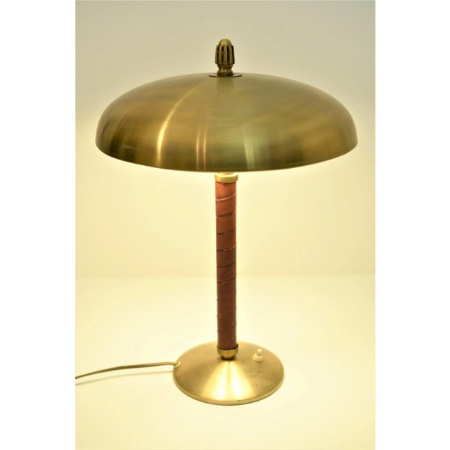 Swedish Modern Brass and Leather Table Lamp by Einar Bäckström, 1930s For Sale - Image 3 of 13