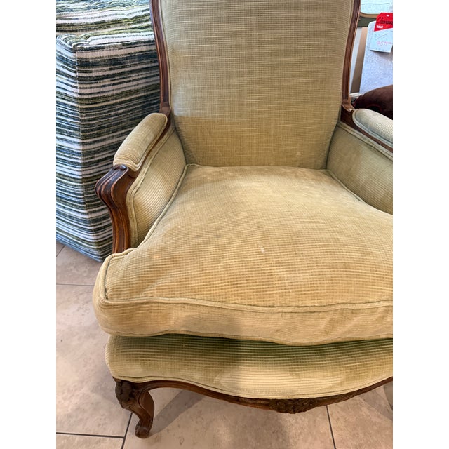 Antique French Hand Carved Walnut Bergere Chair For Sale - Image 10 of 12