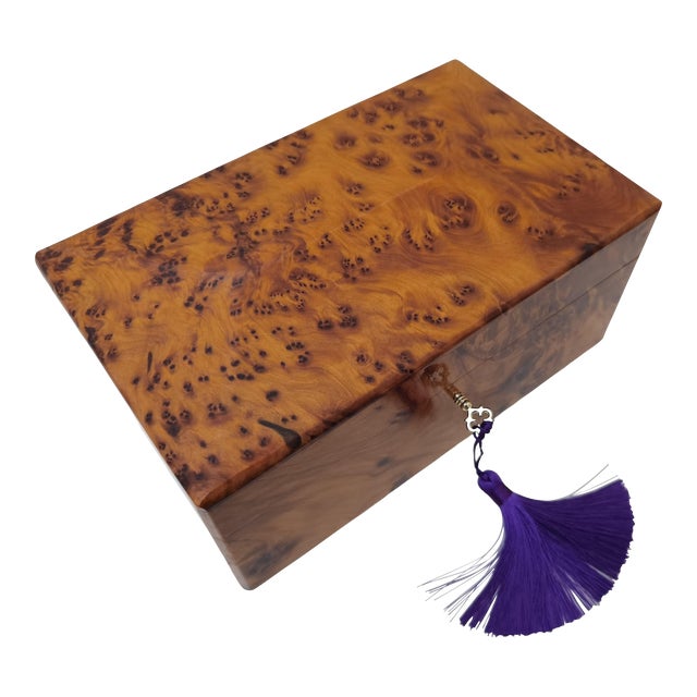 Orangish Burl Wood Keepsake Office Box For Sale