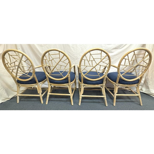 Beige Vintage McGuire Style Cracked Ice Rattan and Rawhide Chairs- Set of 4 For Sale - Image 8 of 15