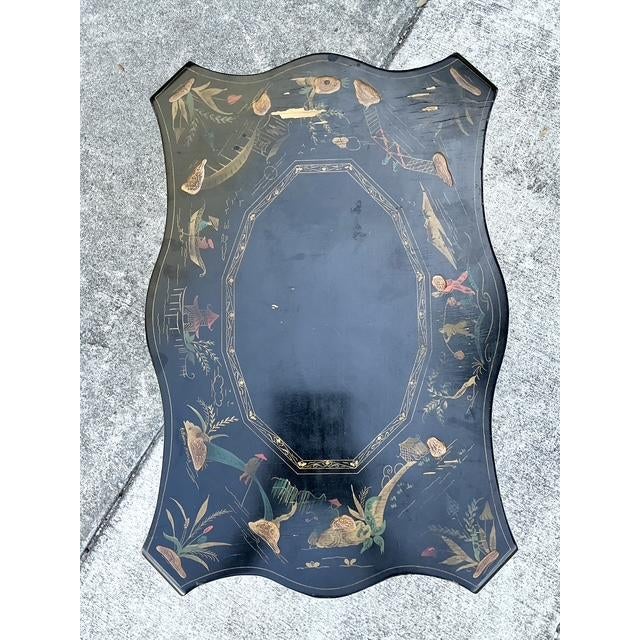 Vintage Hand Painted Chinoiserie Side Table For Sale - Image 9 of 12