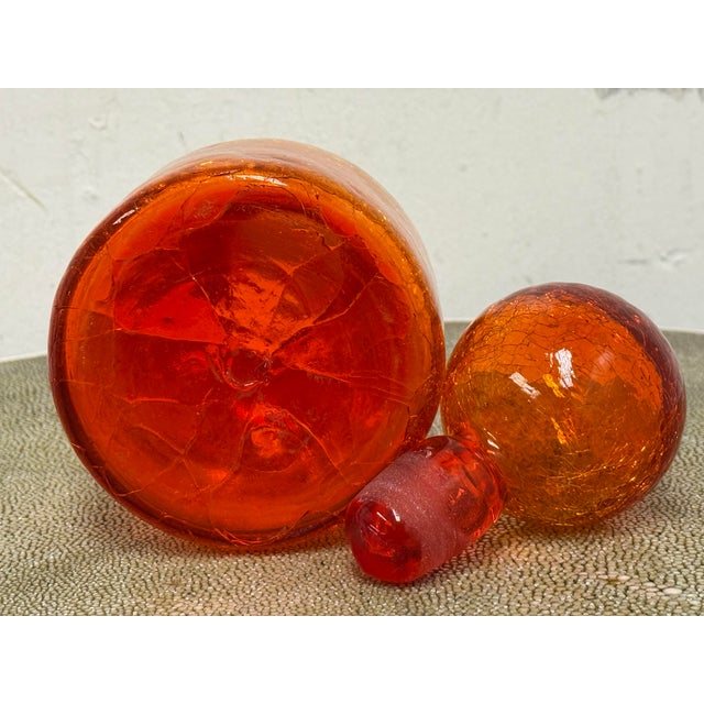 Italian Hand Blown Fire Orange Glass Decanter For Sale - Image 4 of 12