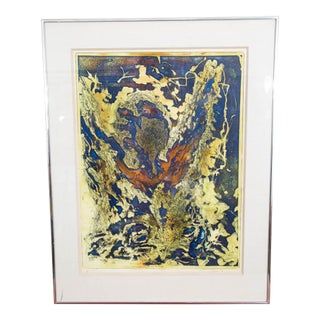 1960s Mid Century Modern Art Print Artist Proof Abstract Splatter Yellow Orange Blue For Sale