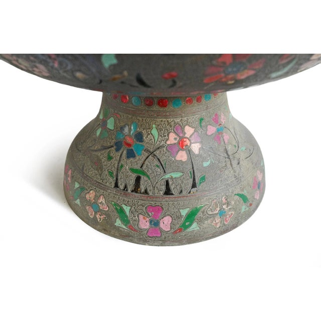Bronze Antique Rajasthan Bronze Engraved Enamel Work Vase For Sale - Image 8 of 10