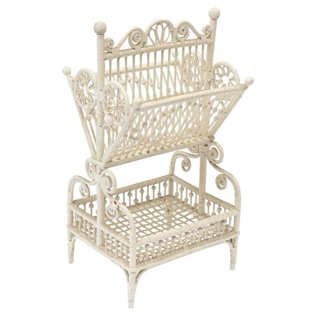 Victorian Wicker Two Tier Beaded Magazine Rack For Sale - Image 11 of 11