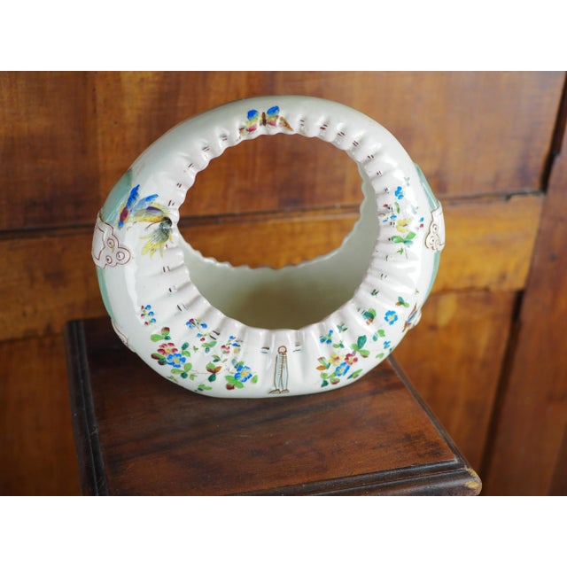 19th French Majolica Bag Shaped Flower Basket With Butterflies, Bird-Of-Paradise and Flowers For Sale - Image 10 of 13