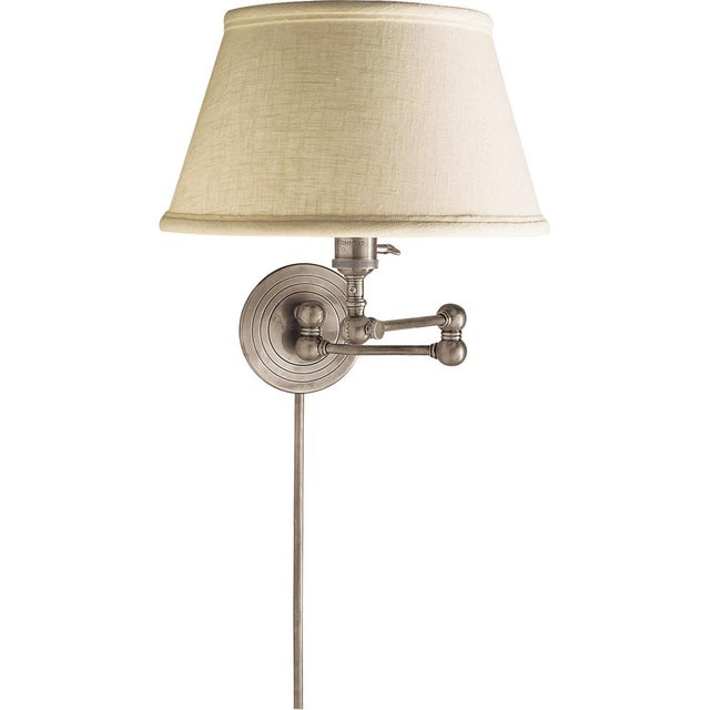 Transitional Chapman & Myers for Visual Comfort Signature Boston Swing Arm in Antique Nickel with Linen Shade For Sale - Image 3 of 4