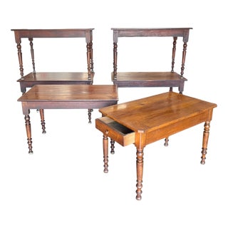 Vintage French Wooden Bistro Coffee Tables, 1940, Set of 5 For Sale