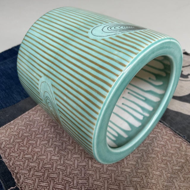 Vintage Turquoise Glazed Ceramic Hibachi Planter, Japan, 1970s For Sale - Image 10 of 14