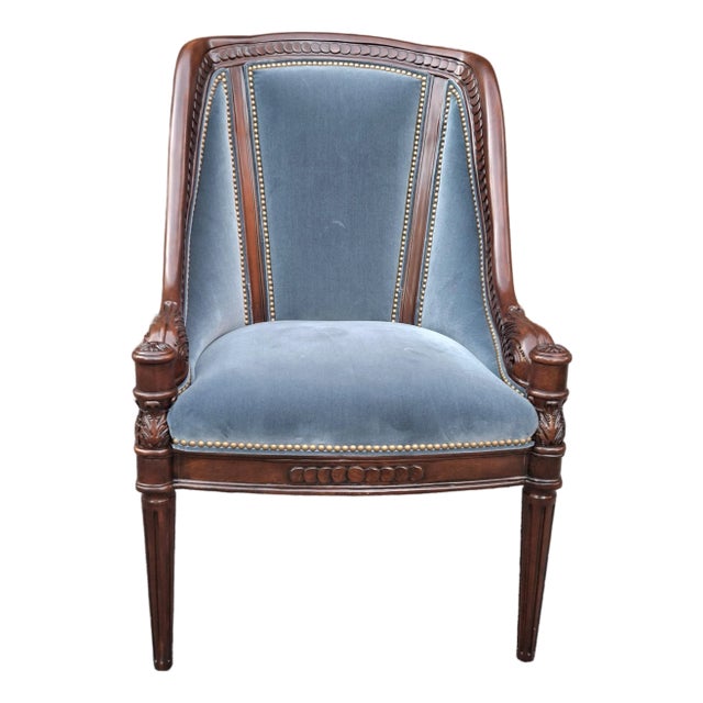 Hancock & Moore Georgian Style Mahogany and Blue Velvet Upholstered Chair For Sale