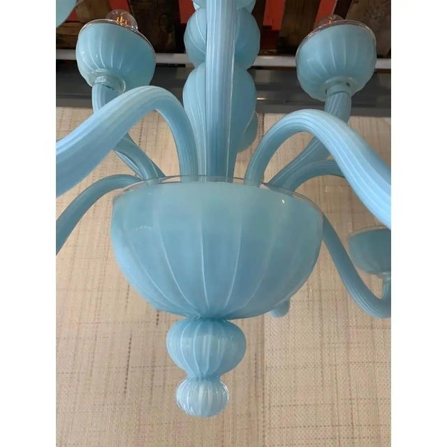 2010s Contemporary Matte Light-Blue Murano Glass Chandelier For Sale - Image 5 of 11