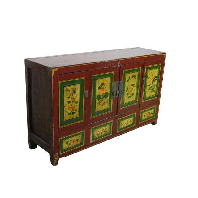Brown Vintage Sideboard With Hand Painted Flowers & Butterflies Doors For Sale - Image 8 of 12