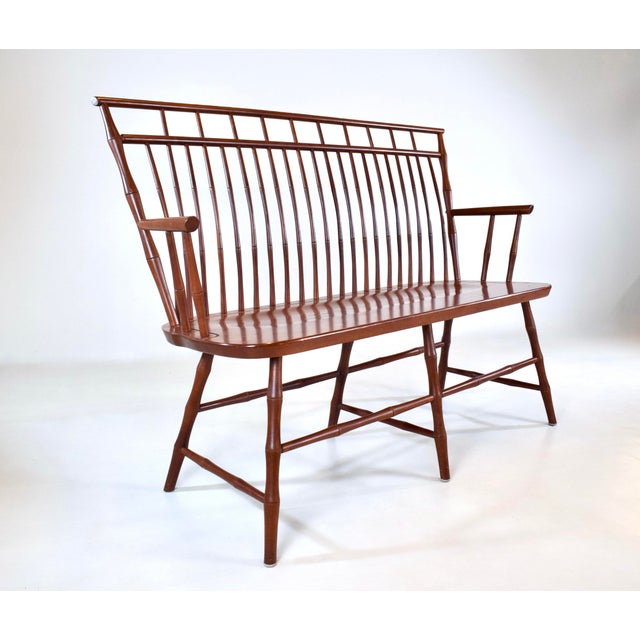 Nichols & Stone Vintage American Birdcage Windsor Bench, 1990's After Nichols & Stone For Sale - Image 4 of 14