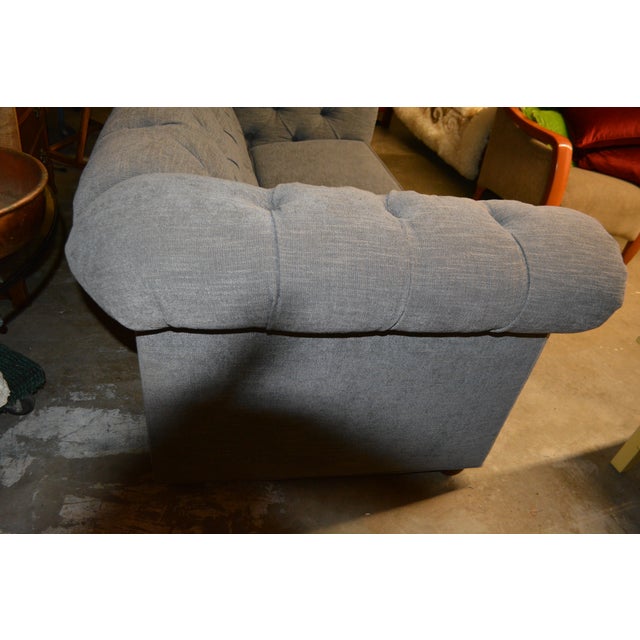 Pottery Barn Gray Tweed Look Tufted Chesterfield Loveseat Sofa Couch Rolled Arms For Sale - Image 12 of 15