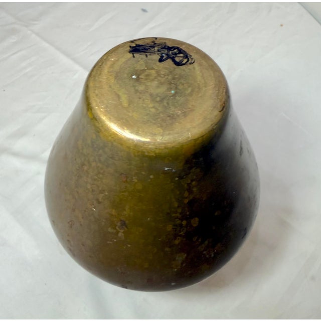 Metal Very Heavy Antique Handmade Arts and Crafts Forged Thick Brass Vase Urn For Sale - Image 7 of 9