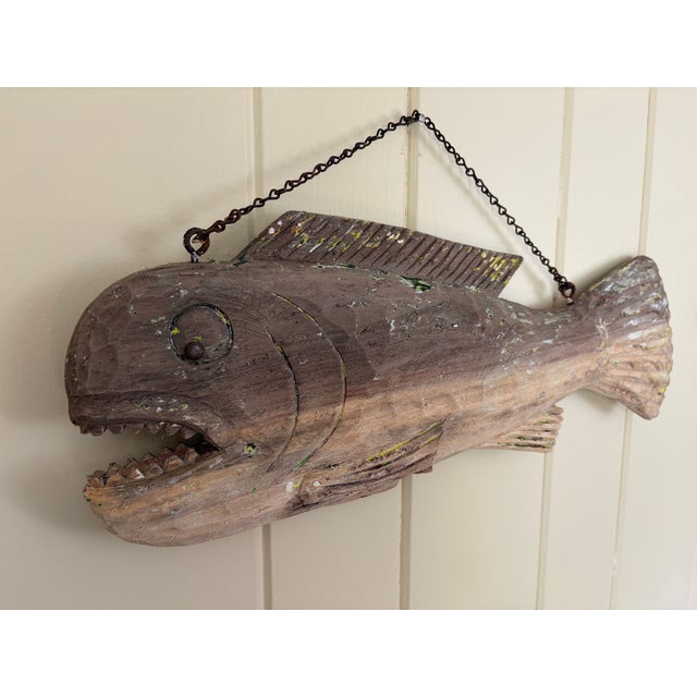 American Early 20th Century New England Folk Art Hand-Carved Wooden Fish Trade Sign For Sale - Image 3 of 12