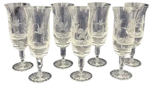 Engraved Drinking Glasses with a Landscape and Bird Scene, 1970s, Set of 7