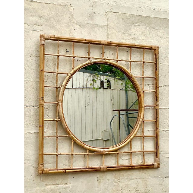 Vintage Coastal Grid Rattan Mirror For Sale - Image 9 of 9