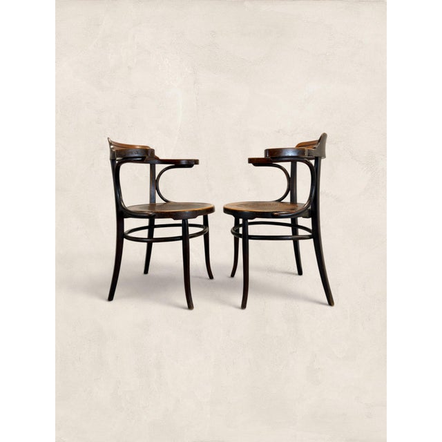 Wood Antique Pair of English Art Nouveau Bentwood Armchairs For Sale - Image 7 of 10