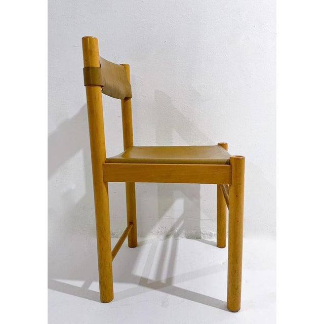 Mid-Century Modern Set of 6 Wood and Leather Chairs, Italy, 1960s.