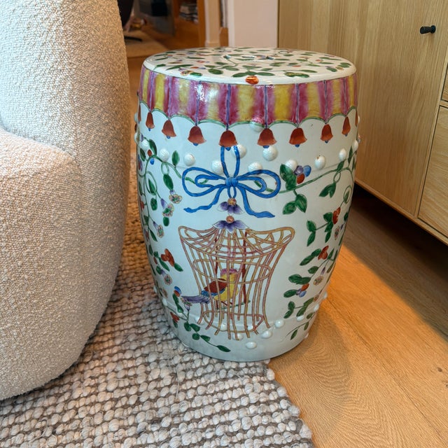 Early 21st Century Altfield Hong Kong Hand-Painted Chinoiserie Ceramic Garden Stool With Birdcage Motif For Sale - Image 5 of 12