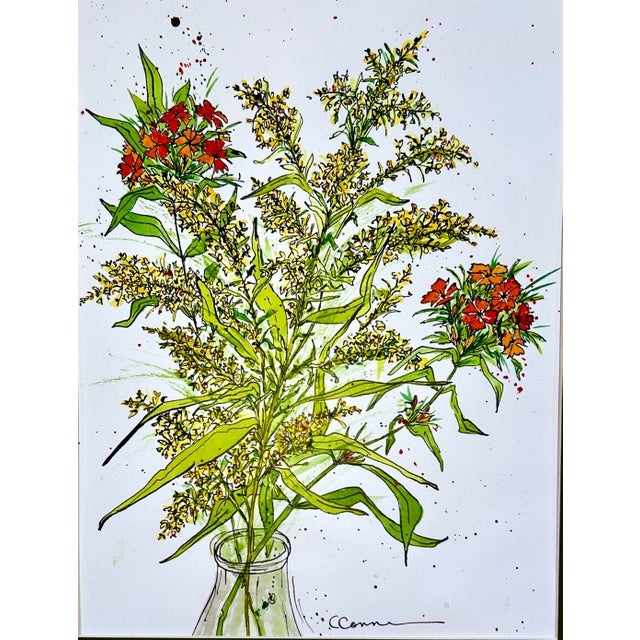 Original Watercolor Painting Yellow Astilbe and Phlox For Sale - Image 4 of 4