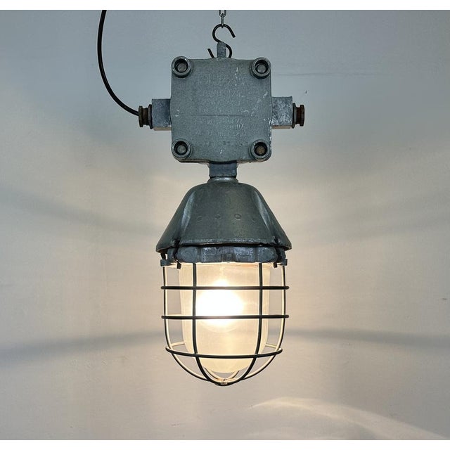 Large Industrial Cast Aluminium Cage Pendant Light from Polam Wilkasy, 1960s For Sale - Image 13 of 15