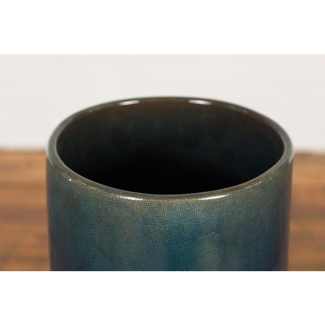 Artisan Made Prem Collection Blue Floor Ceramic Vase with Screen Patterns For Sale - Image 11 of 12