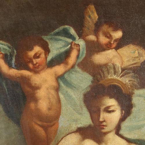 Textile Painting with Allegory of America, 1700s, Oil on Canvas For Sale - Image 7 of 11