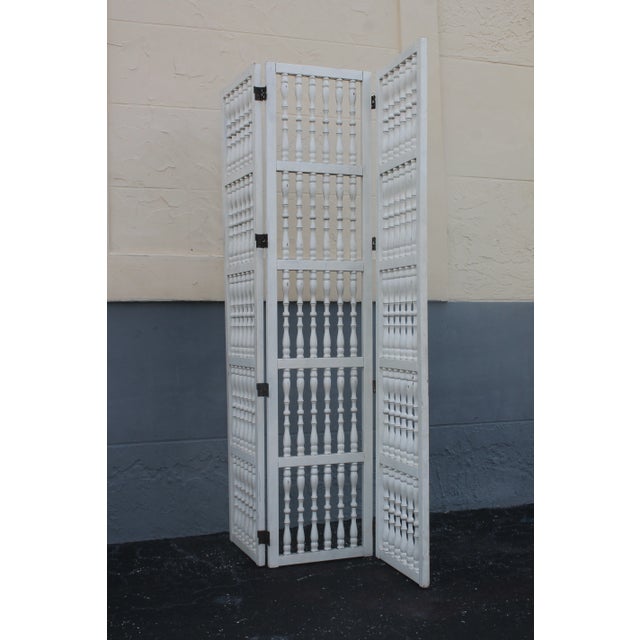 1950's Vintage White Turned Wood Room Divider Screen For Sale - Image 9 of 13