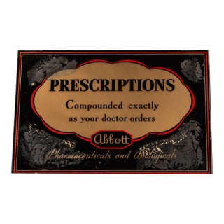 Abbott Pharmaceutical Prescriptions Reverse Glass Sign For Sale