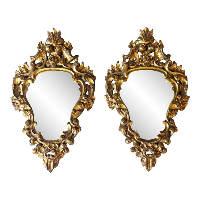 Pair French 19th Century Carved Baroque Gilt Mirrors For Sale