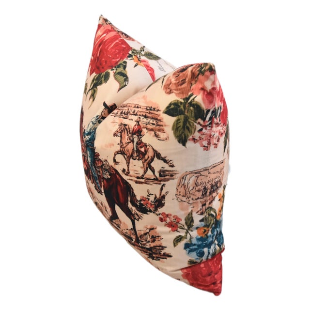 American Western Galloping Cowboy & Horse Feather/Down Double Sided Pillow For Sale - Image 3 of 4