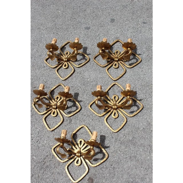 Hand Forged and Gilded Iron Four-leaf Clover Sconce by Pier Luigi Colli, 1950s, in Very Good conditions. Designed 1950 to...