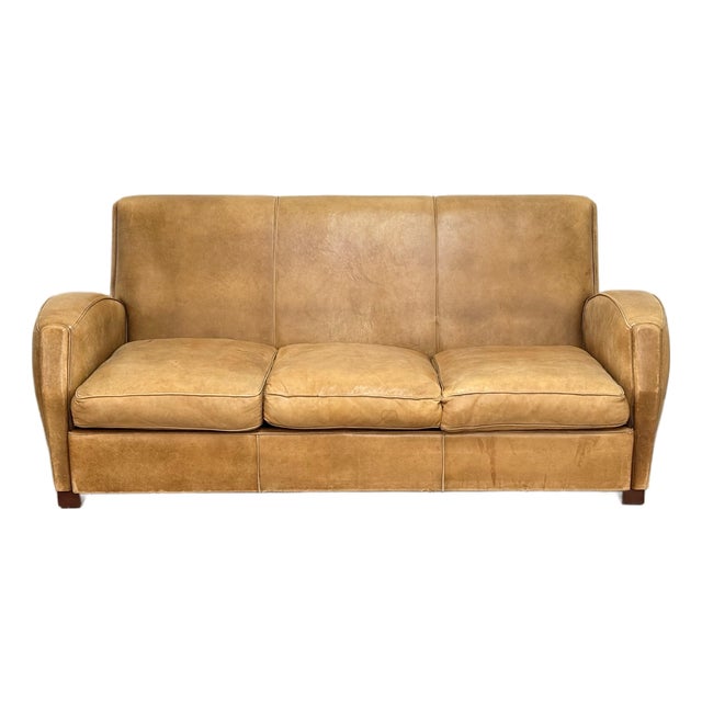 French Leather Vintage Sofa For Sale