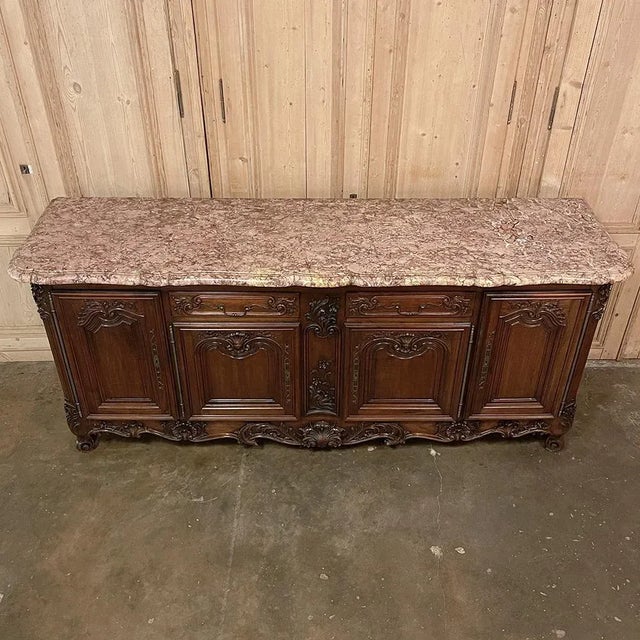 Grand Antique French Walnut Louis XIV Marble Top Buffet ~ Sideboard For Sale In Dallas - Image 6 of 13