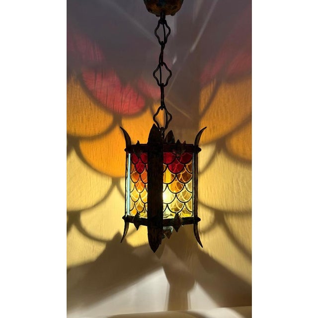 Italian Giant Hanging Lantern with Glass,1960s For Sale - Image 6 of 18