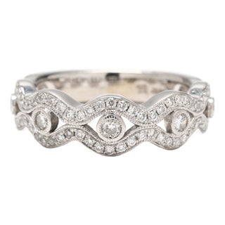 0.45ctw Diamond Curved Band Ring, 14k White Gold, Ring Size 6.75 For Sale