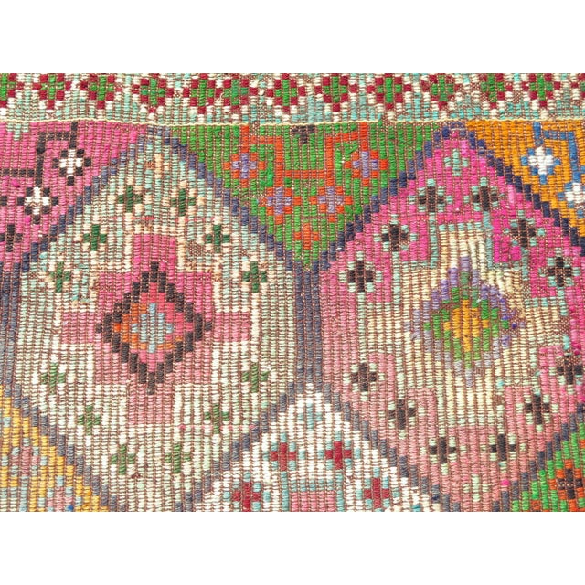 Pistachio 60s Turkish Handmade Multicolor Jejim Boho Area Kilim Rug For Sale - Image 8 of 11