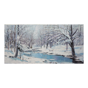 Original Oil Landscape, Forest Stream After Snowfall