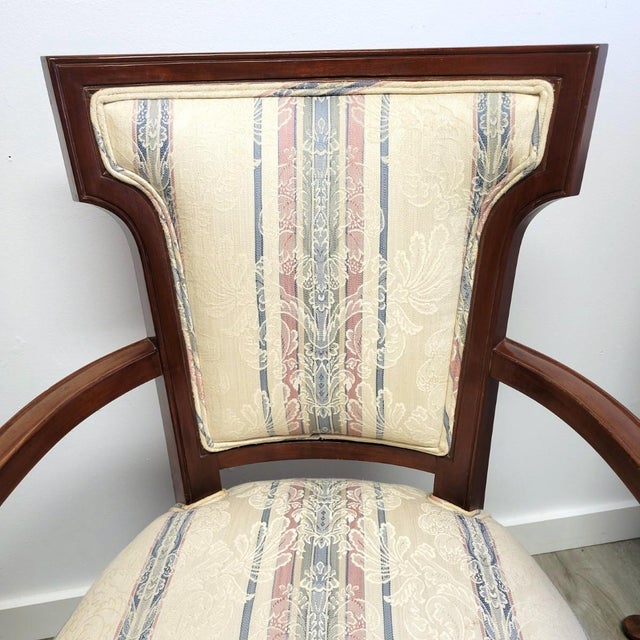 Traditional Pair - Federal Style Mahogany Accent Chairs With Stripped Upholstery, Early 20th Century For Sale - Image 3 of 7
