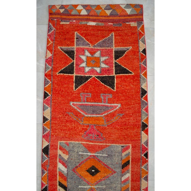 3x10 Ft Vintage Hand-Knotted Tribal Hallway Decor Ancient Alien Motif Rug for Hallway Kitchen Decor Turkish Rug Runner For Sale - Image 11 of 15