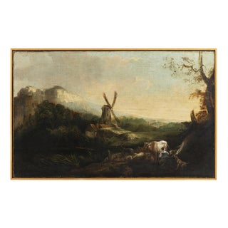 Landscape with Windmill, 19th Century, Oil on Canvas For Sale