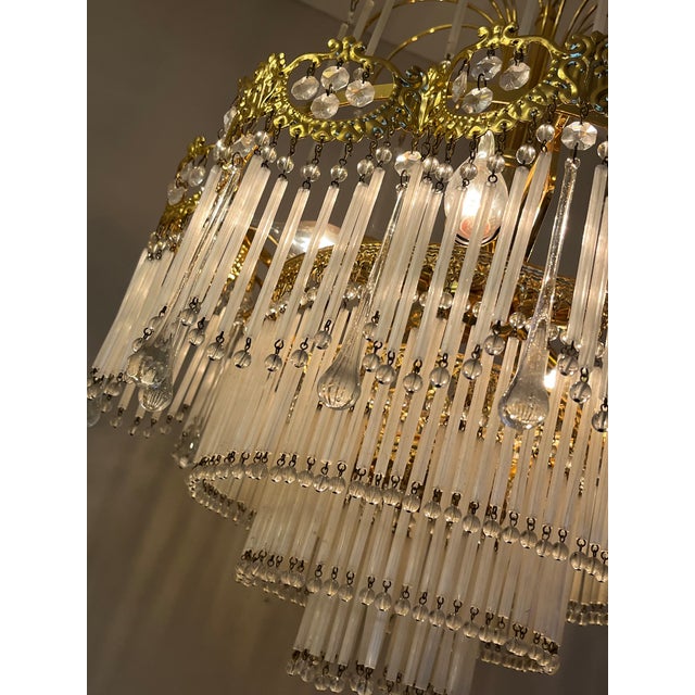Italian Opaline Rod Chandelier, 1980s For Sale - Image 9 of 15