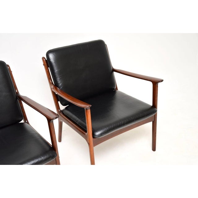 Wood Vintage Danish Leather Armchairs from Ole Wanscher, 1960s, Set of 2 For Sale - Image 7 of 11