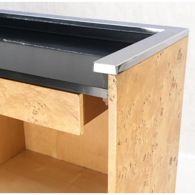 Wood Milo Baughman Decor Burl Walnut & Chrome Mid-Century Modern Liquor Serving Bar For Sale - Image 7 of 18