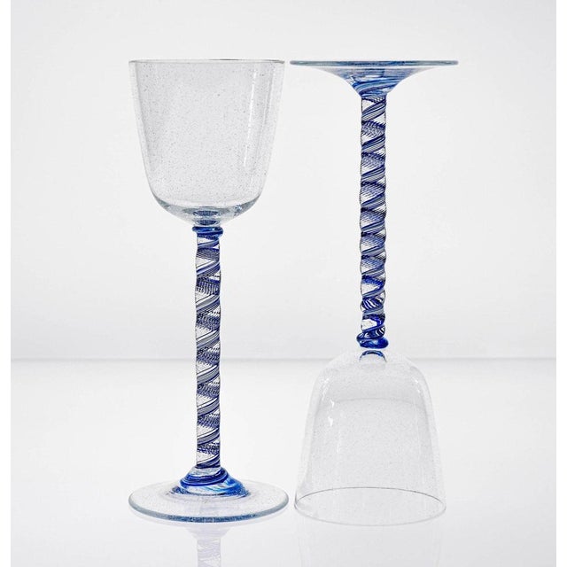 Cobalto and Pulegoso Murano Glass with Twisted Stems from Cenedese, 1950s, Set of 6 For Sale - Image 12 of 18